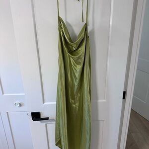 Cider Lime Green Backless Satin Dress